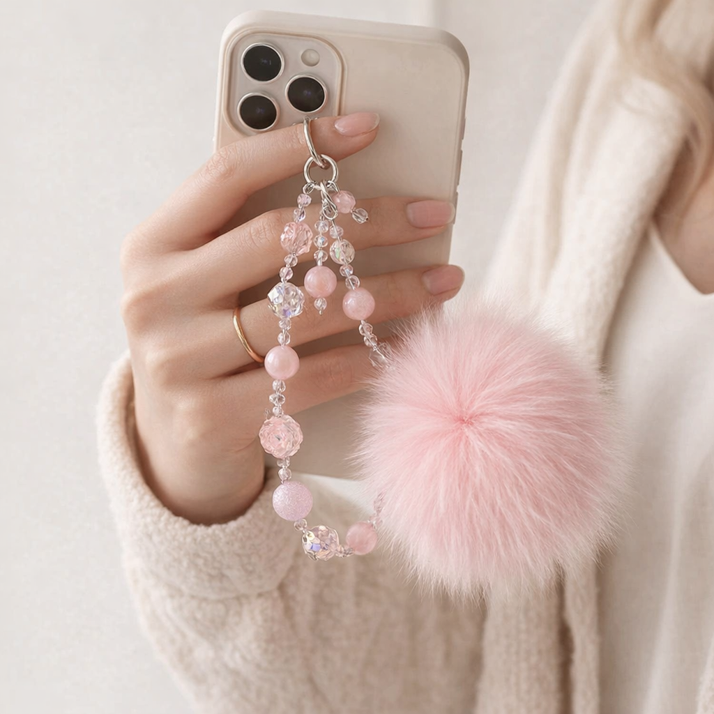 Crystal Phone Charm Faux Leather Accent