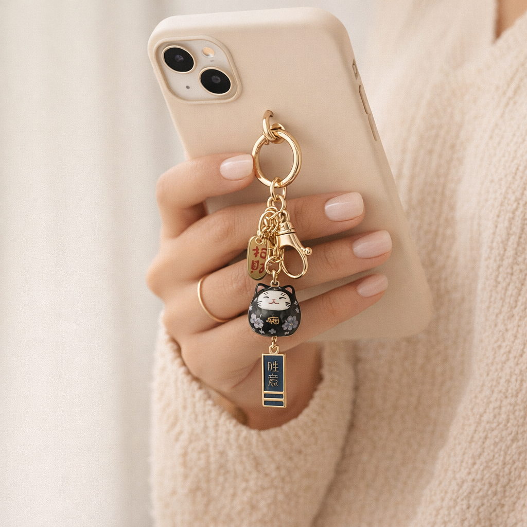 Metal Phone Charm Lucky Cat Design