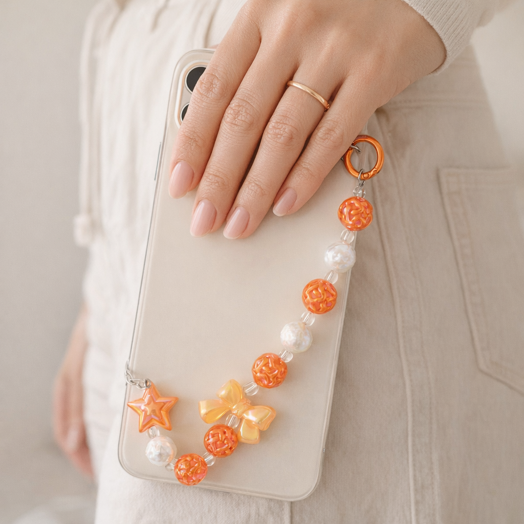 Beaded Phone Charm Round Beads