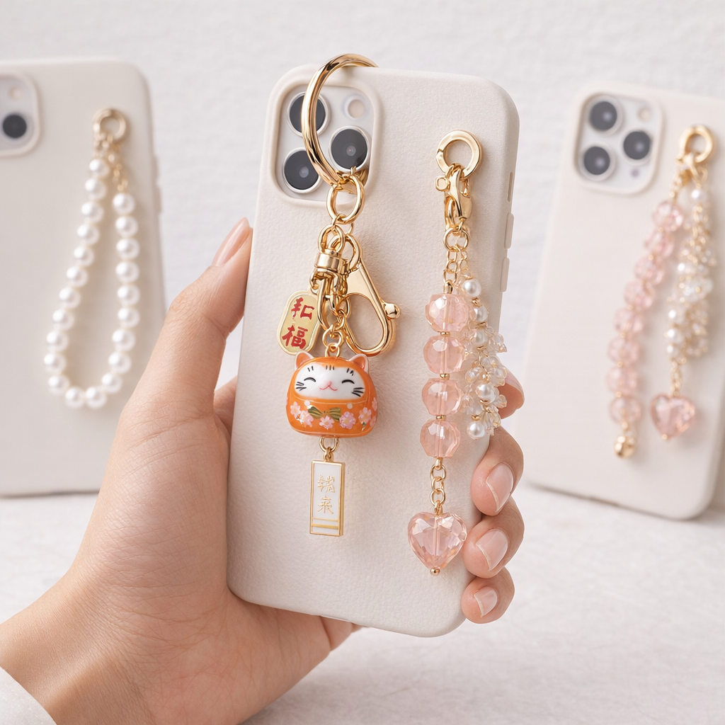 Metal Phone Charm Lucky Cat Design