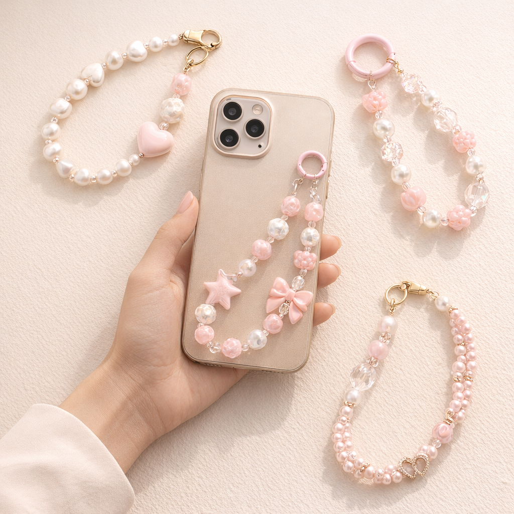 Beaded Phone Charm Round Beads