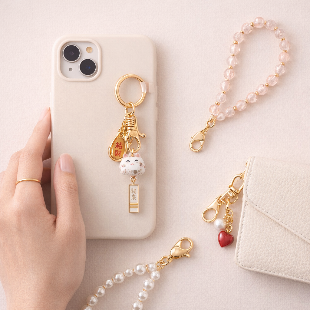 Metal Phone Charm Lucky Cat Design