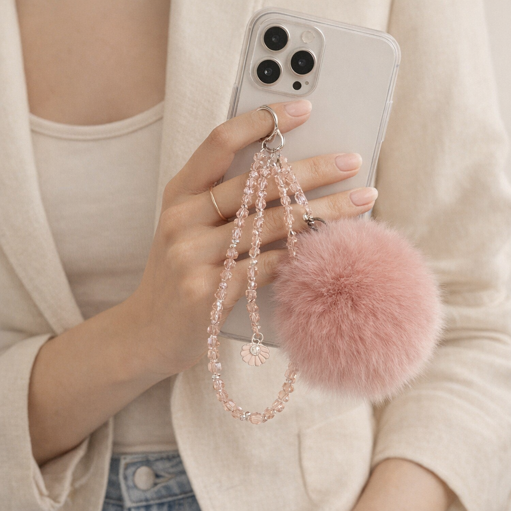 Crystal Phone Charm Faux Leather Accent