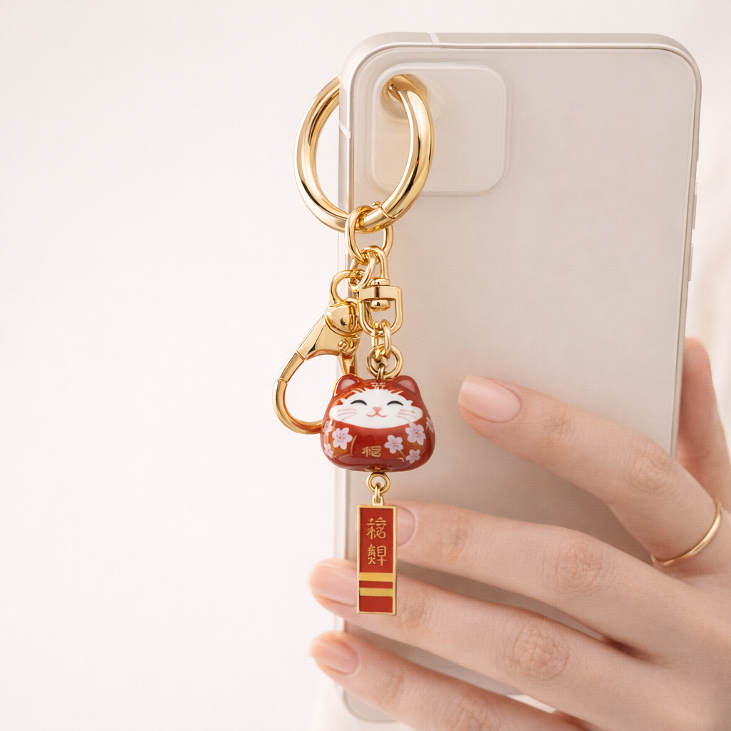 Metal Phone Charm Lucky Cat Design