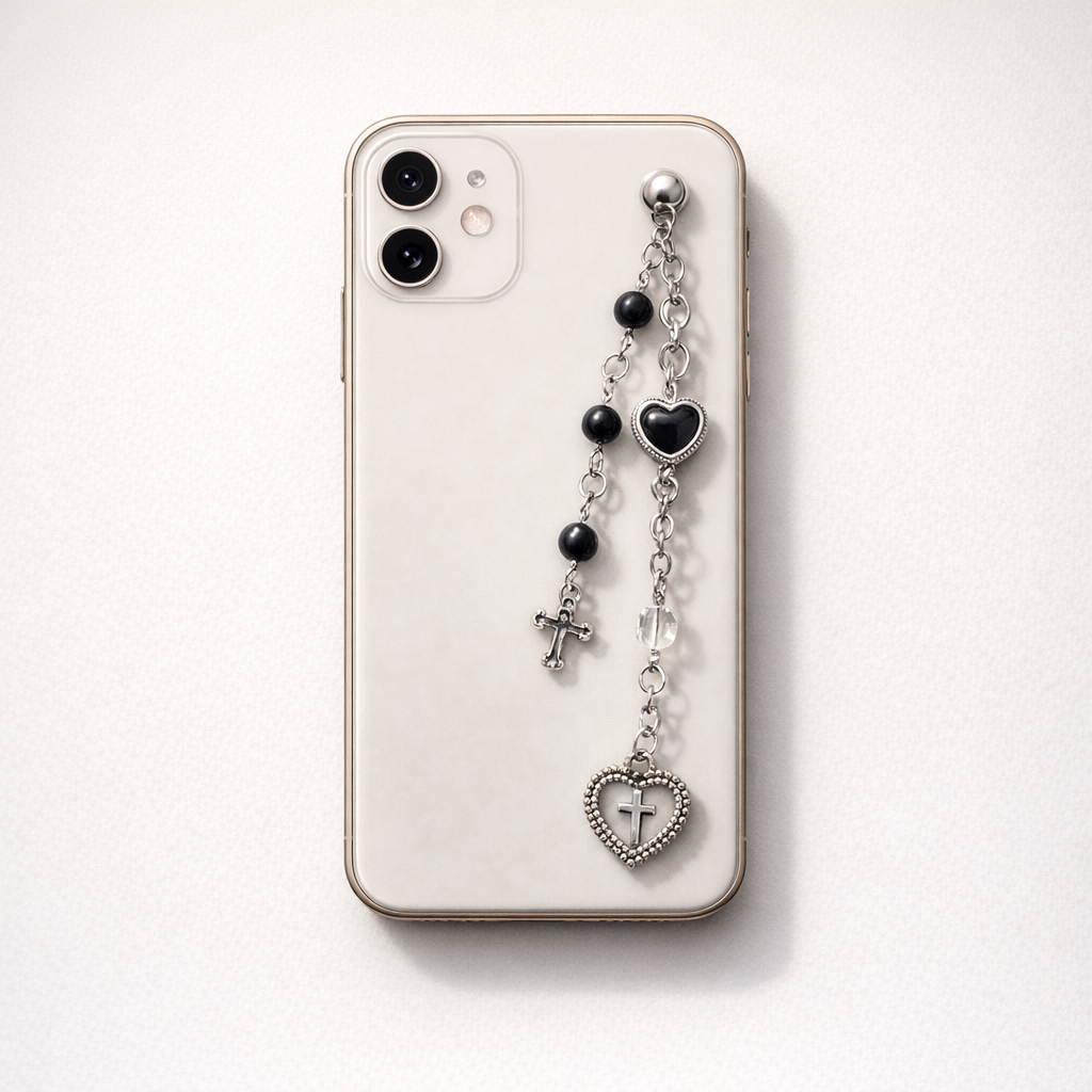 Pearl Phone Charm Cross Design