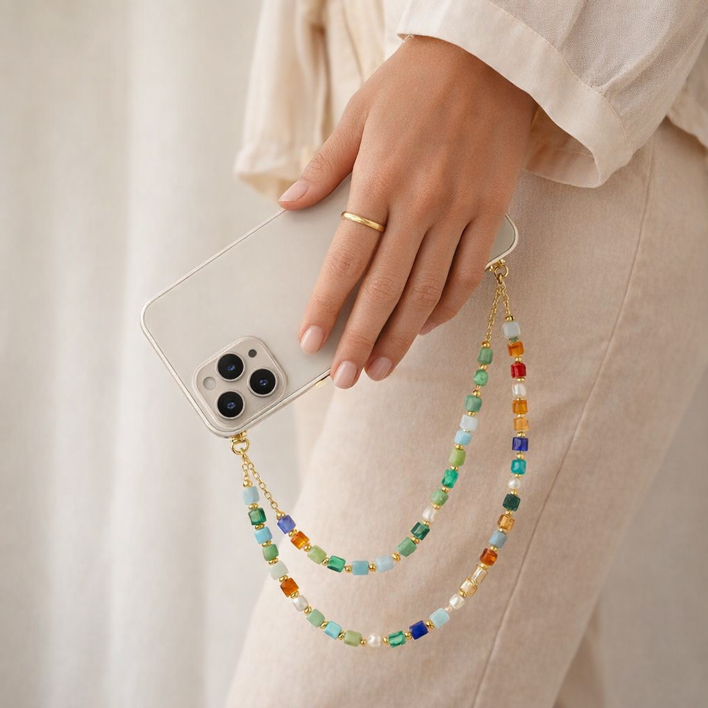 Beaded Phone charm Geometric Design