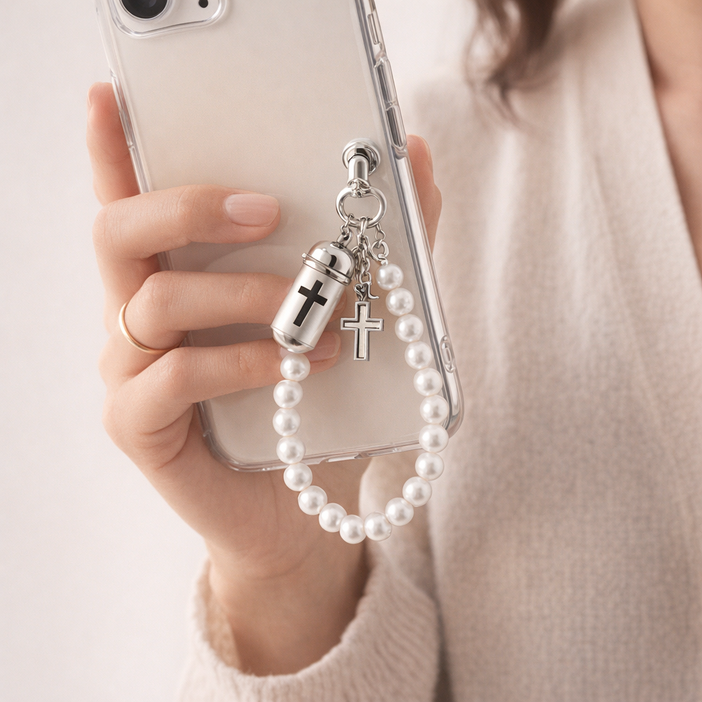 Pearl Phone Charm Angelic Cross
