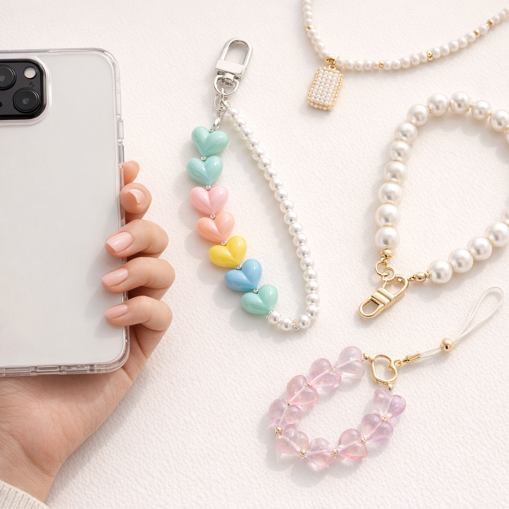 Pearl Phone Charm Colourful Hearts