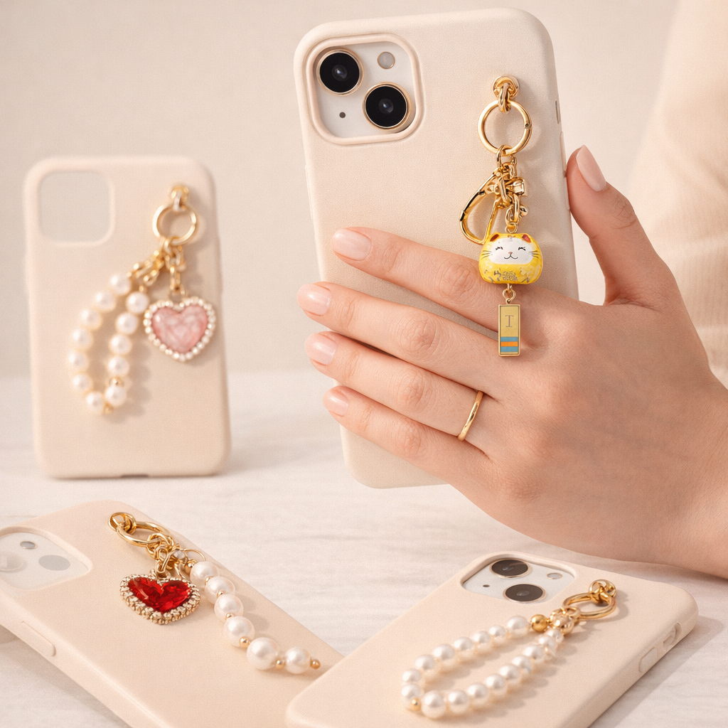 Metal Phone Charm Lucky Cat Design