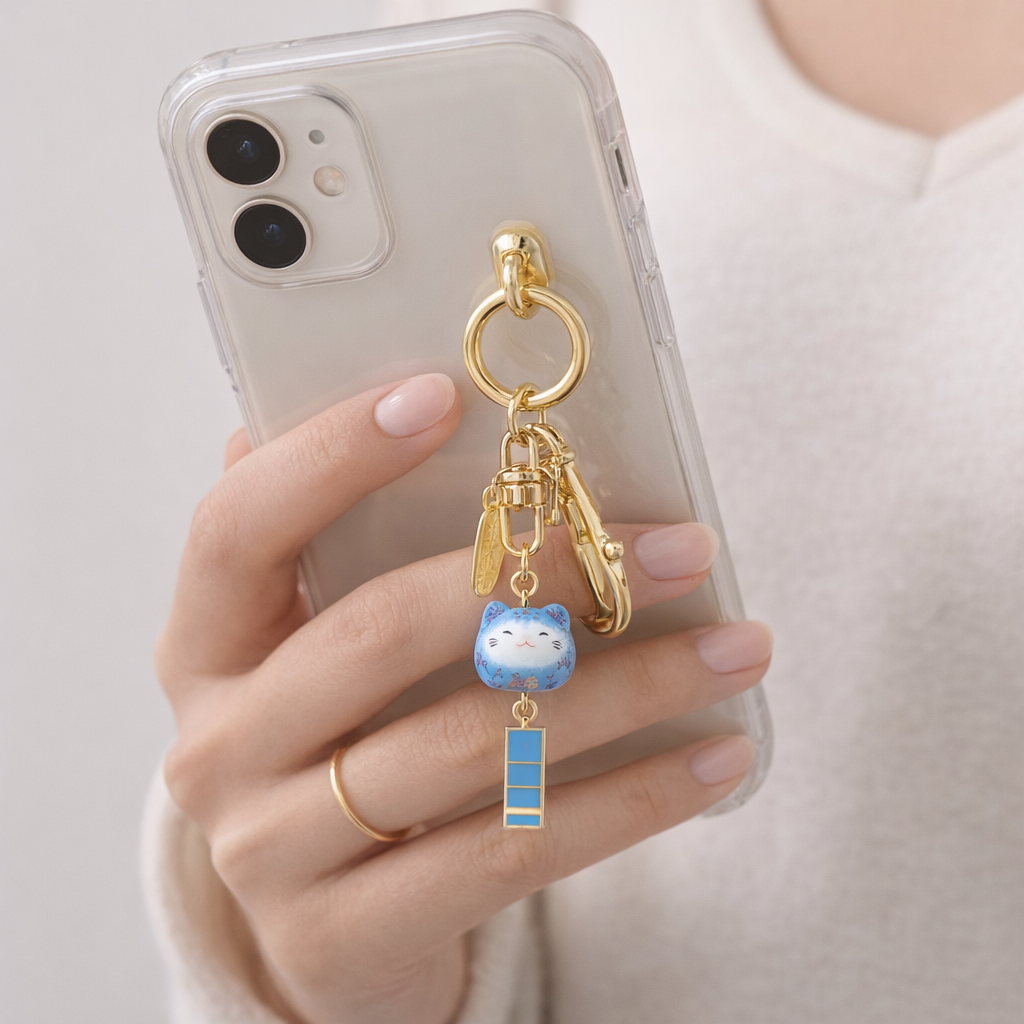 Metal Phone Charm Lucky Cat Design